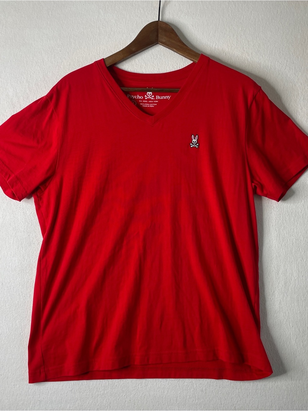 Psycho Bunny T-Shirt Mens Medium Red V-Neck Pima Cotton Logo Tee Preppy Classic